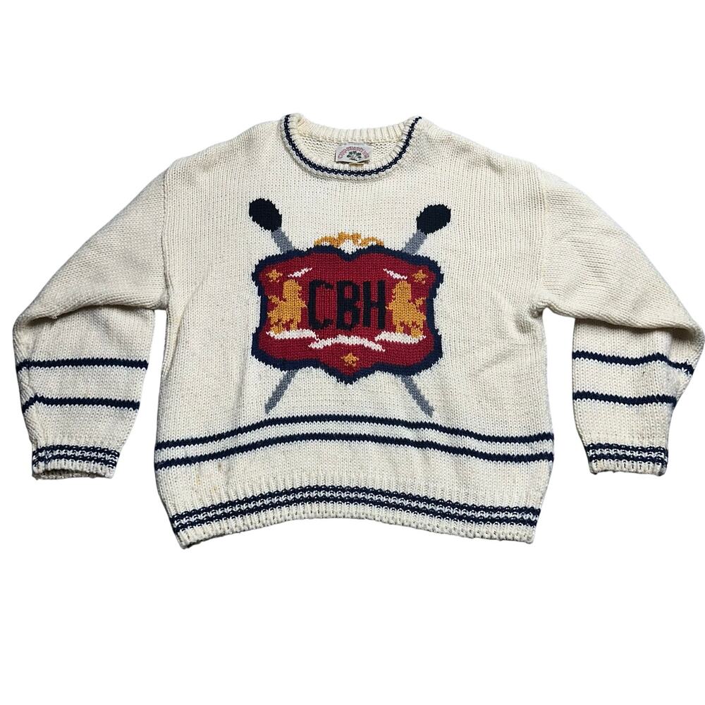 Vintage CAMP BEVERLY HILLS Preppy Crest Sweater Acrylic Wool Blend Womens Large
